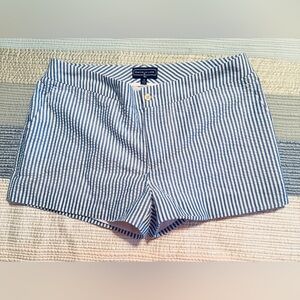 Duffield Lane Saginaw Nautical Stripe Blue White Seersucker Shorts